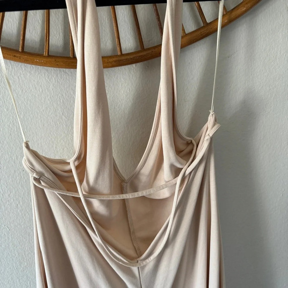 Free People Beige Open Back One Piece Jumpsuit Size L boho wide leg - Picture 4 of 7